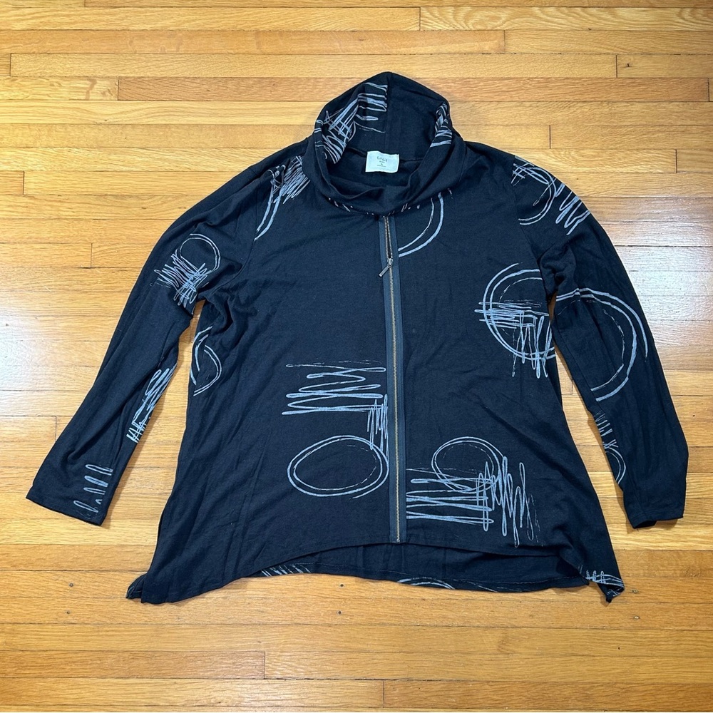 Chalet et Ceci Cowl Neck Pullover Black Abstract Size XL